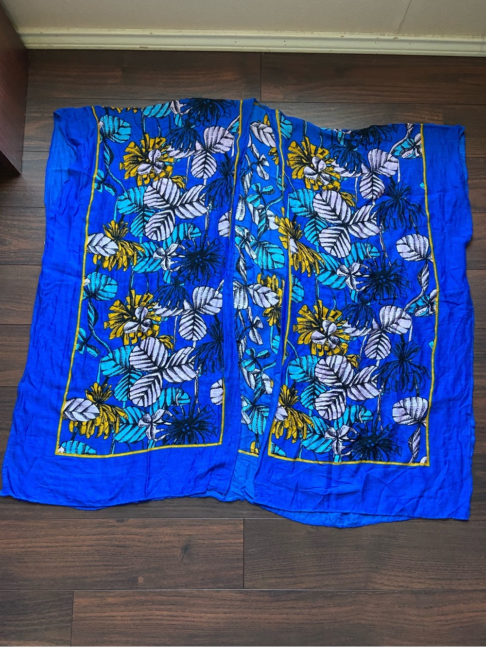 SHIRALEAH SWIM COVER BLUE YELLOW BOHO FLORAL DESIGN